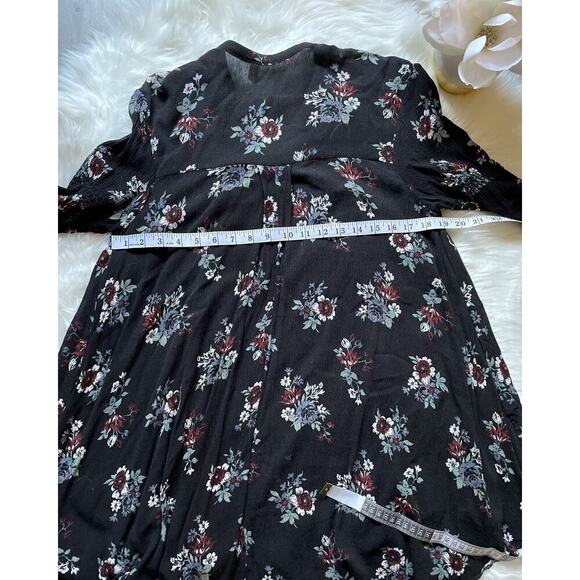 Free People Tunic Womens Size XS Black Floral Oversized Keyhole Rayon Mini Dress - Picture 7 of 9
